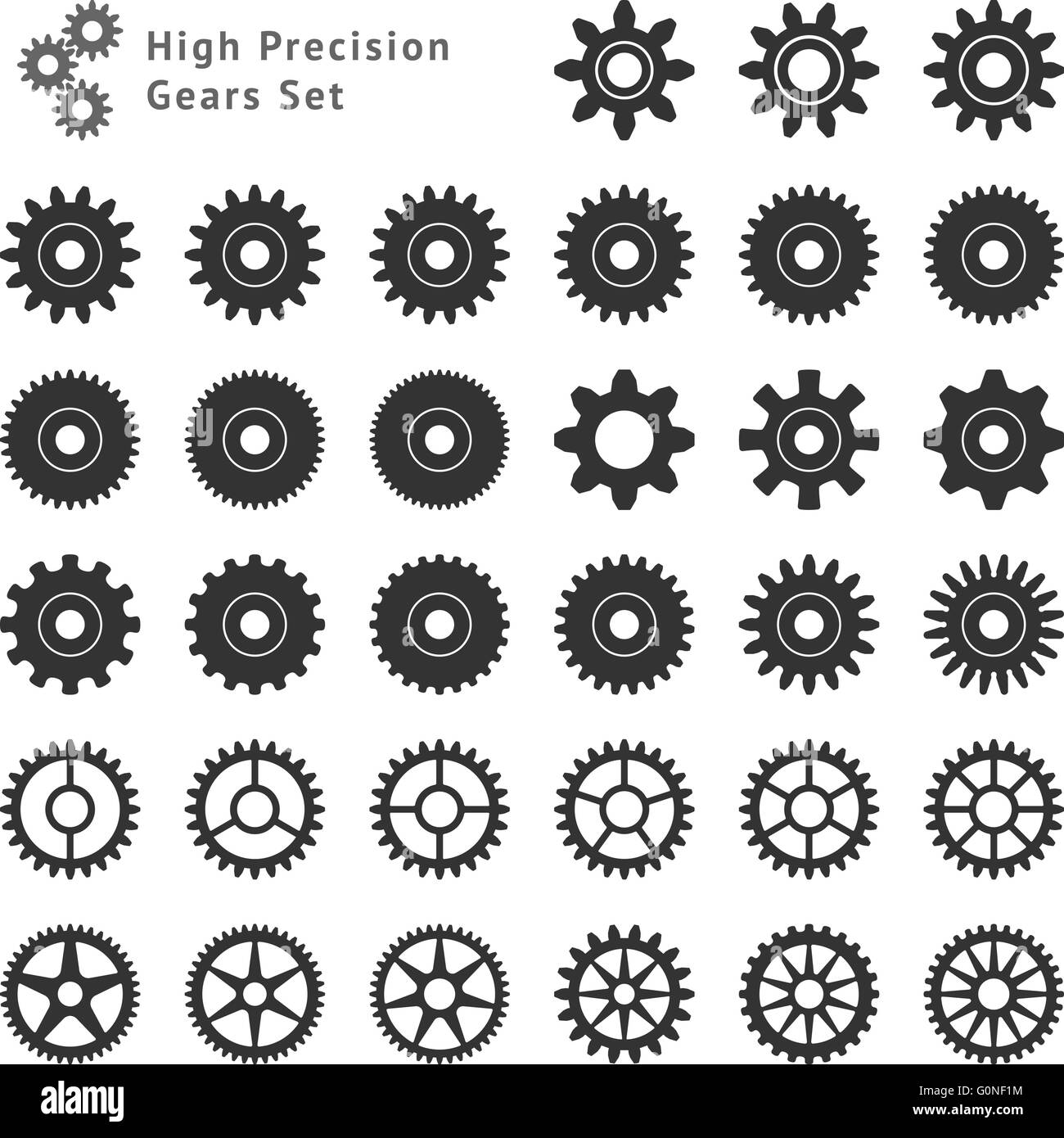 Reihe von beliebten Getriebe, Zahnräder, die mit hoher Präzision Stock Vektor