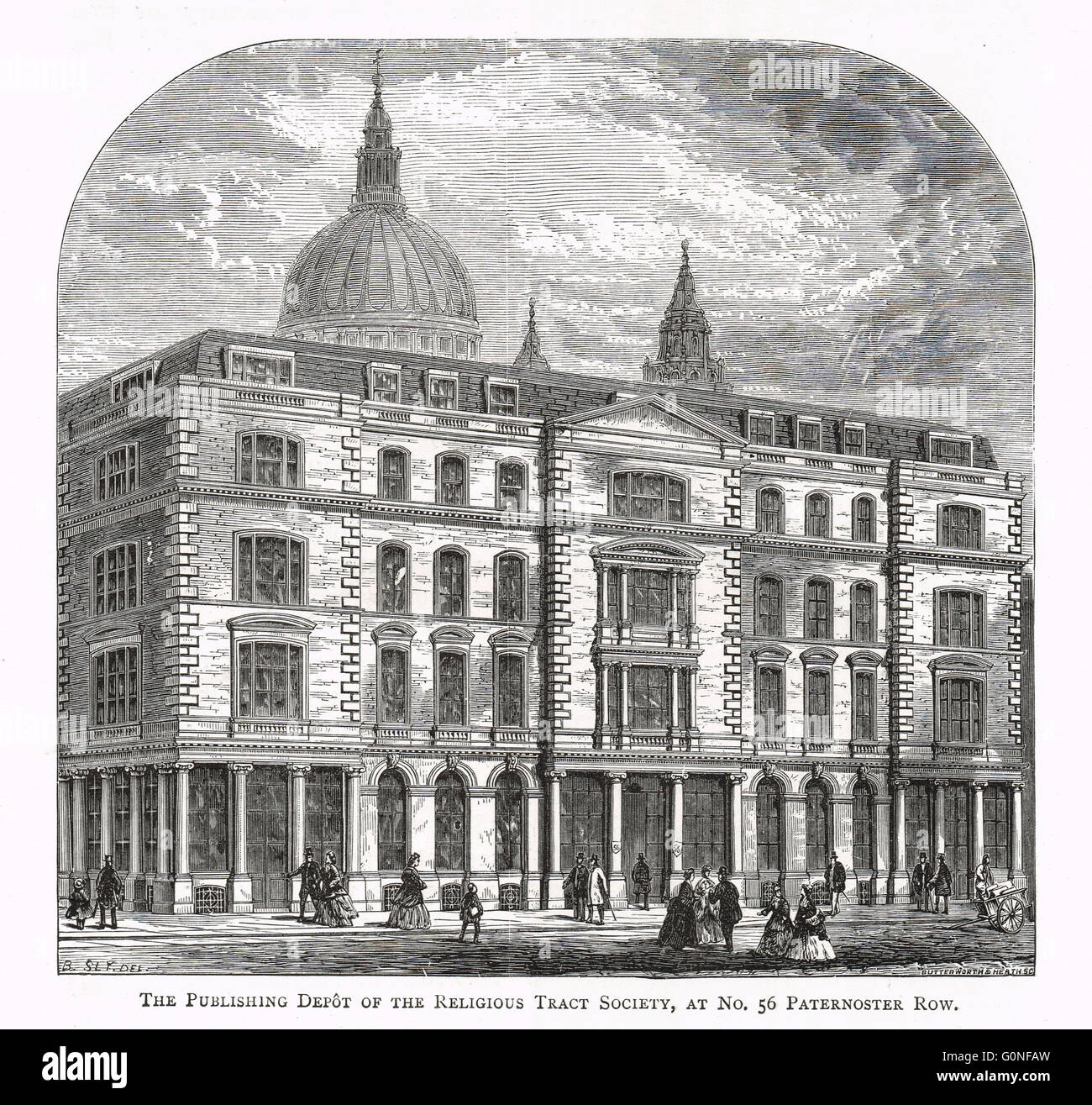 Der Verlag Depot der religiösen Tract Society, 56 Paternoster Row, London, England im 19. Jahrhundert Stockfoto