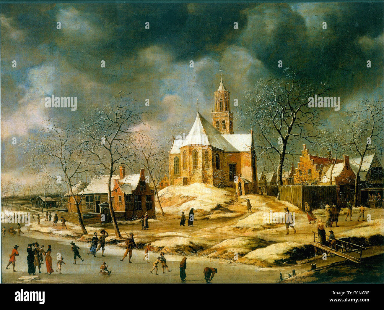 Abraham Van Beerstraten - Dorf Midlum Stockfoto