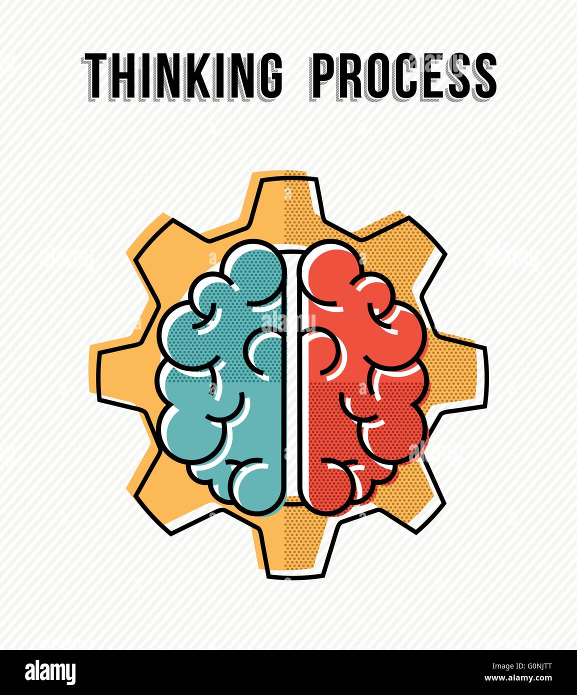 Denken Prozess Konzept Illustration mit menschlichen Gehirn und Zahnrad-Design, Entwicklung von Ideen im Geschäft. EPS10 Vektor. Stock Vektor