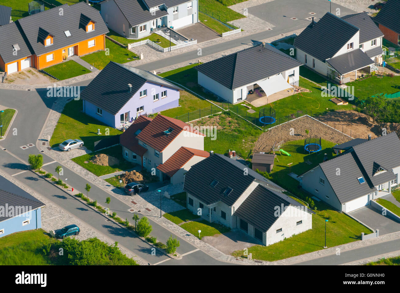 Frankreich, Bas Rhin (67), Dorf Herbitzheim, neue Wohnhäuser Stockfoto
