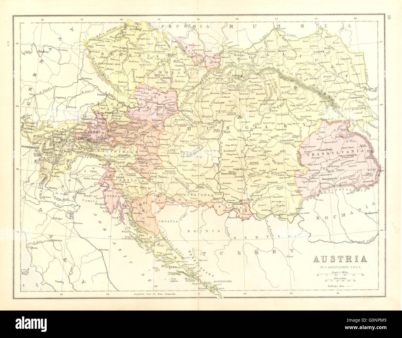 Österreich: Ungarn Karte, 1870 Stockfoto