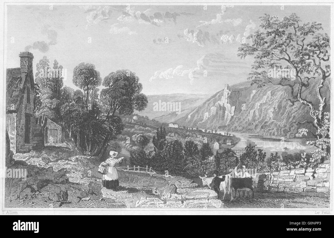 DEVON: Drucken Sie Wehr Kopf des Flusses Tamar, Devon & Cornwall, antiken 1829 Stockfoto