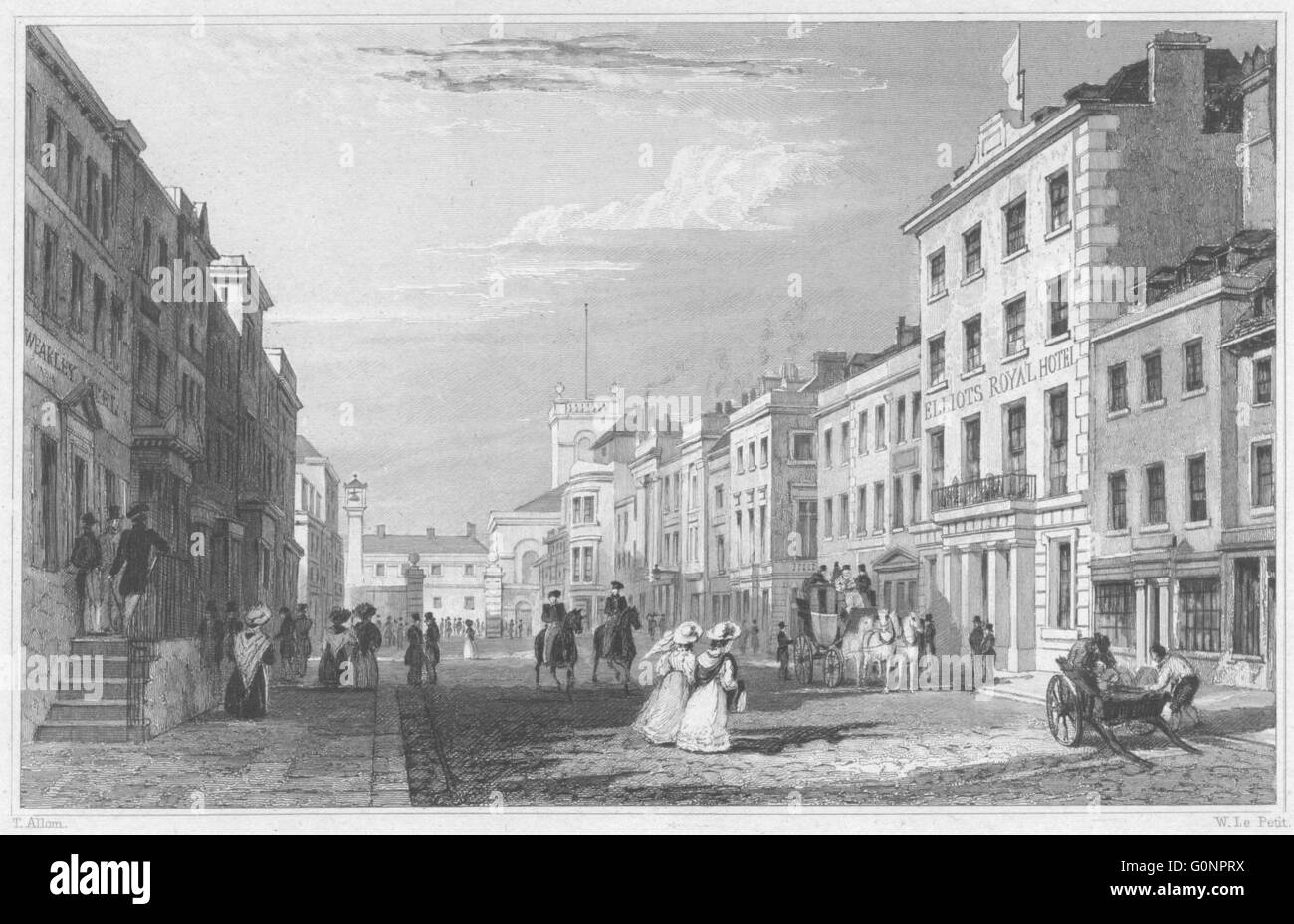 DEVON: Eingang zum Dock Hof, Vorderstraße, Devonport, antique print 1829 Stockfoto