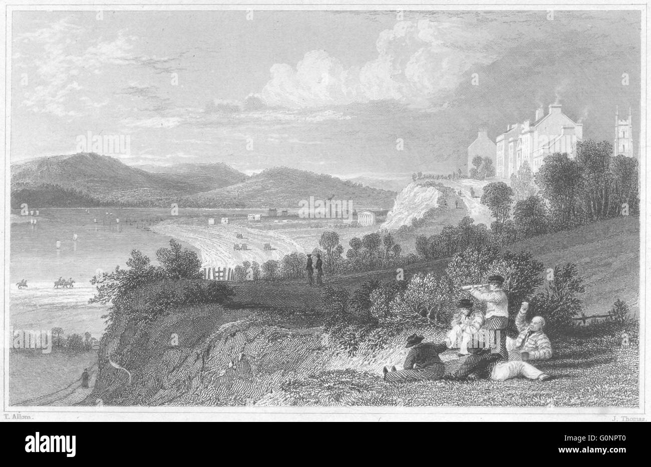 DEVON: Exmouth, von der Pistole Klippe, antique print 1829 Stockfoto
