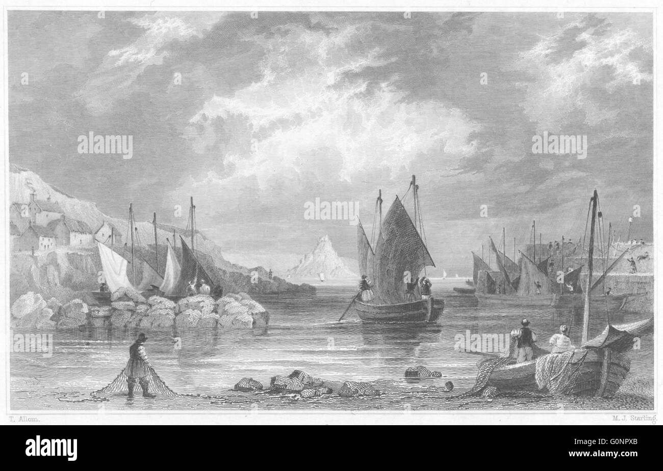 CORNWALL: Mousehole und Mount Bucht, in der Nähe von Penzance, antique print 1831 Stockfoto