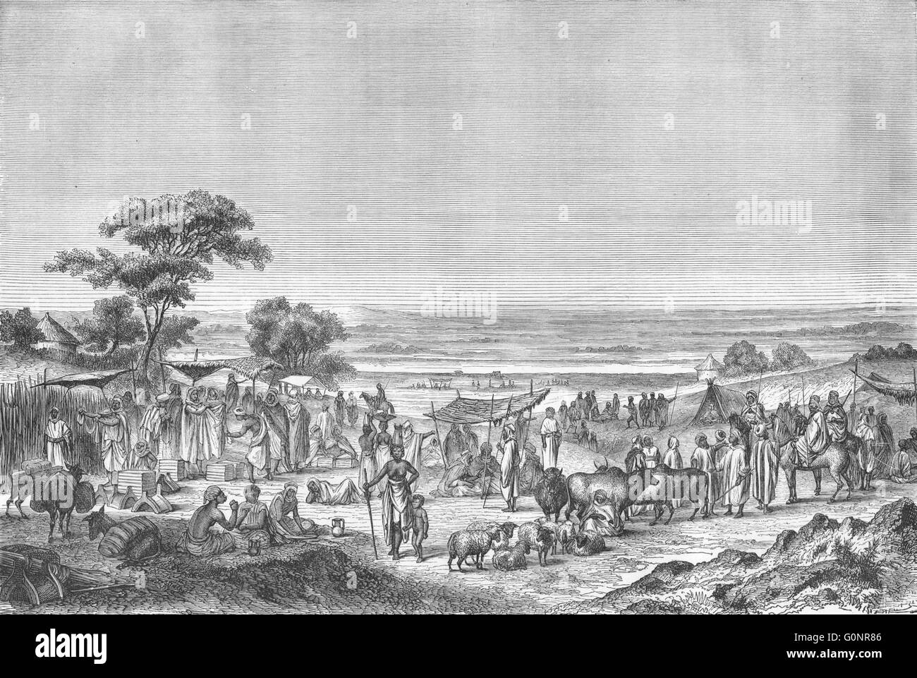 NIGERIA: Markt in Sokoto, antiken print 1870 Stockfoto