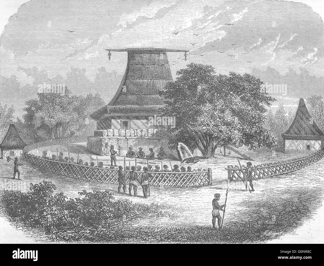 Fidschi: Fidschi Tempel & Kannibalismus, antique print 1870 Stockfoto