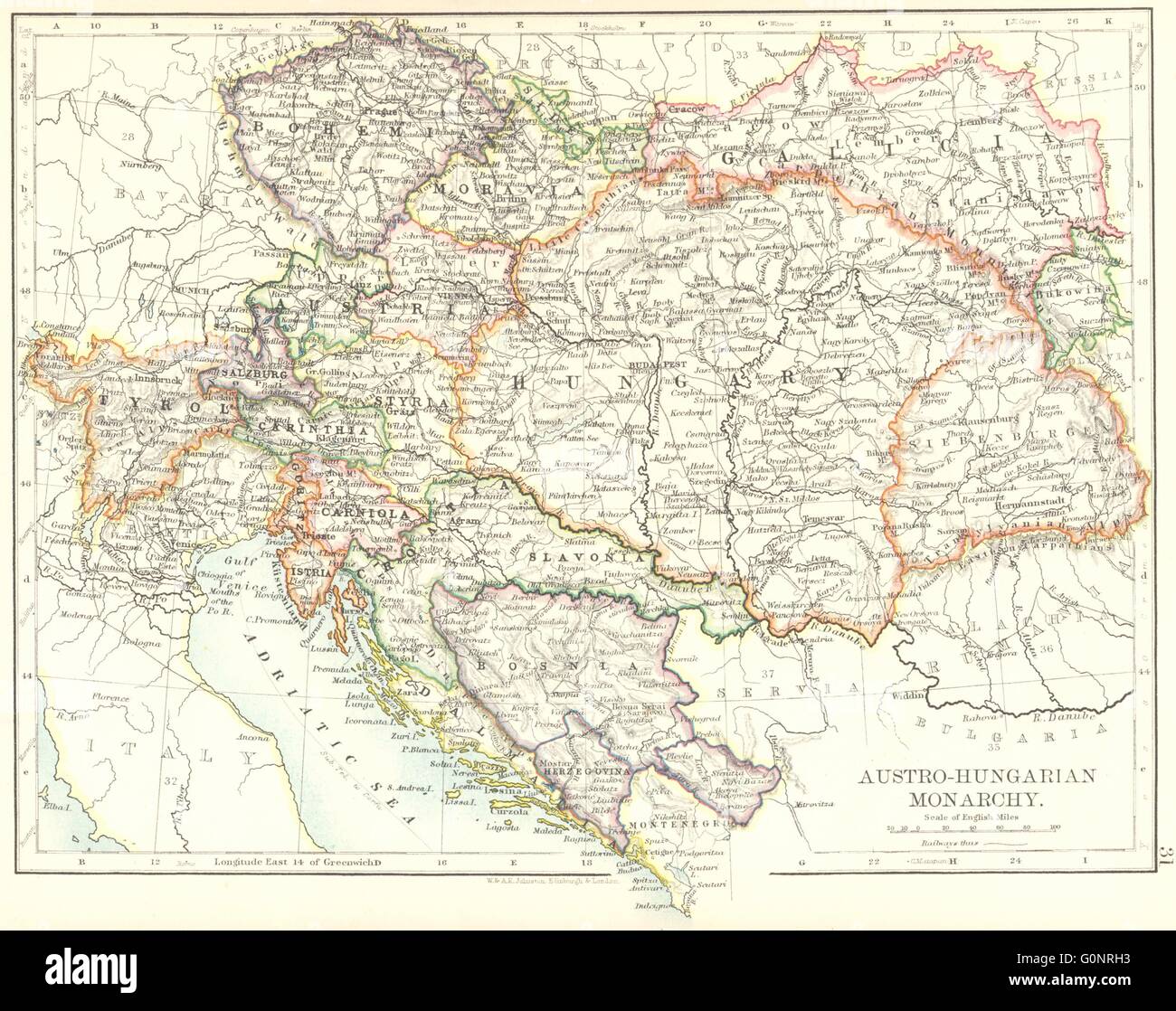 ÖSTERREICH-UNGARISCHEN MONARCHIE. Dalmatien Slawonien Siebenburgen & c. JOHNSTON, 1899 zuordnen Stockfoto