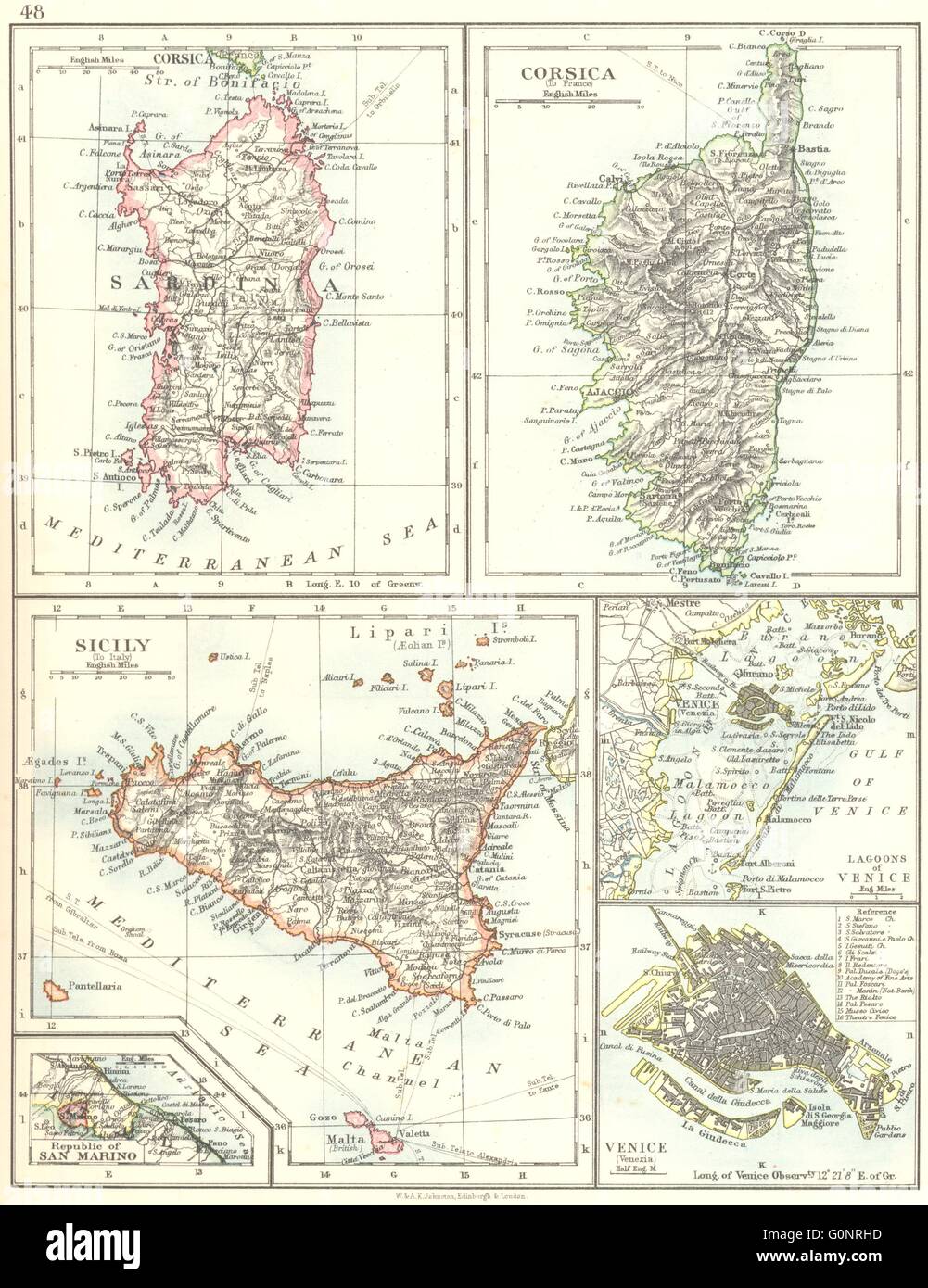 Mittelmeer Inseln Sardinien Korsika Venedig Sizilien Venezia Johnston 19 Karte Stockfotografie Alamy