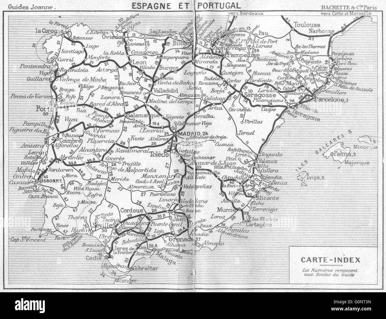 Spanien: Espagne (Spanien) Portugal Carte Index, 1921 Vintage Karte Stockfoto