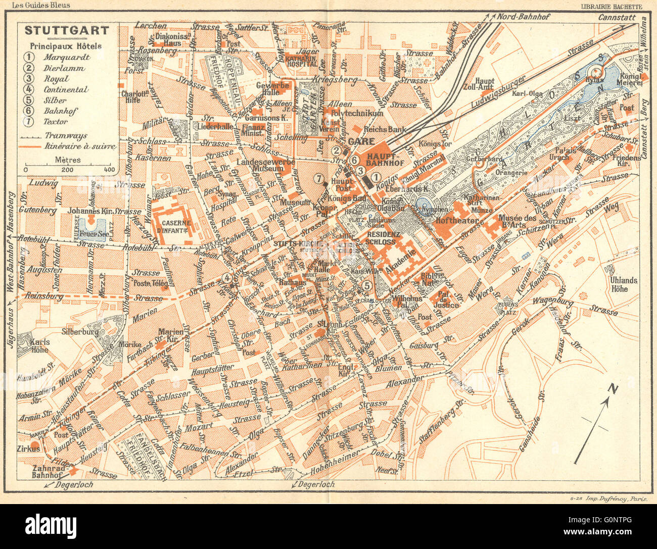 Deutschland: Stuttgart, Antike Landkarte 1914 Stockfoto