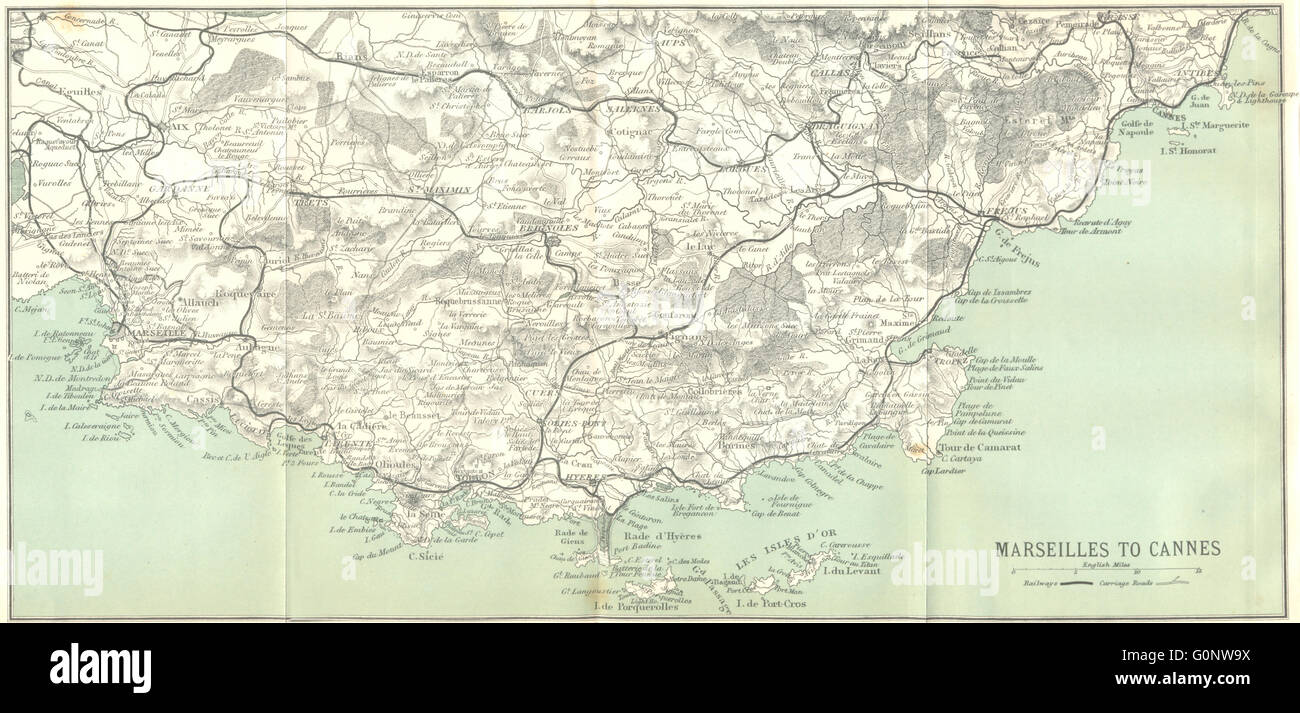 VAR BOUCHES-DU-RHÔNE: Marseille, Cannes, 1913 Antike Landkarte Stockfoto