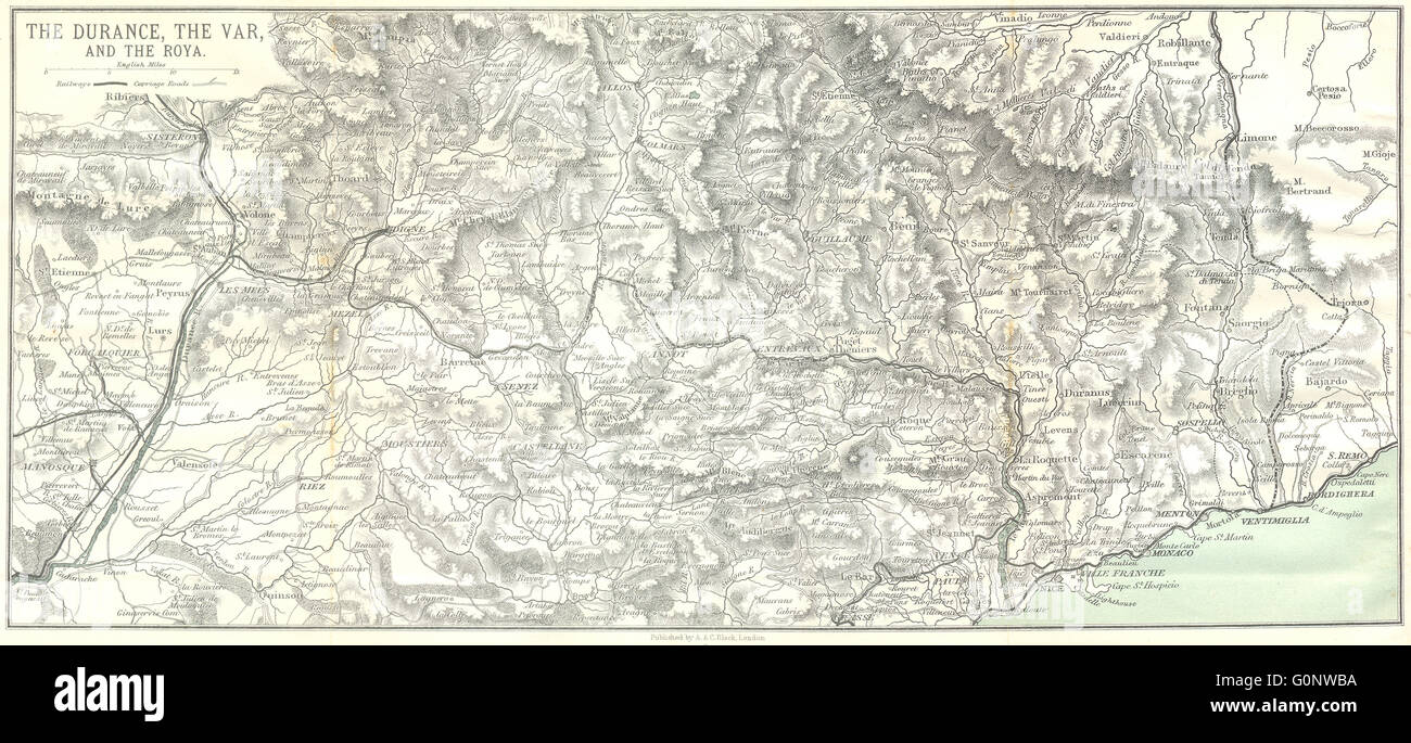 VAR: Grasse St Vallier Digne: Durance Roya, 1913 Antike Landkarte Stockfoto