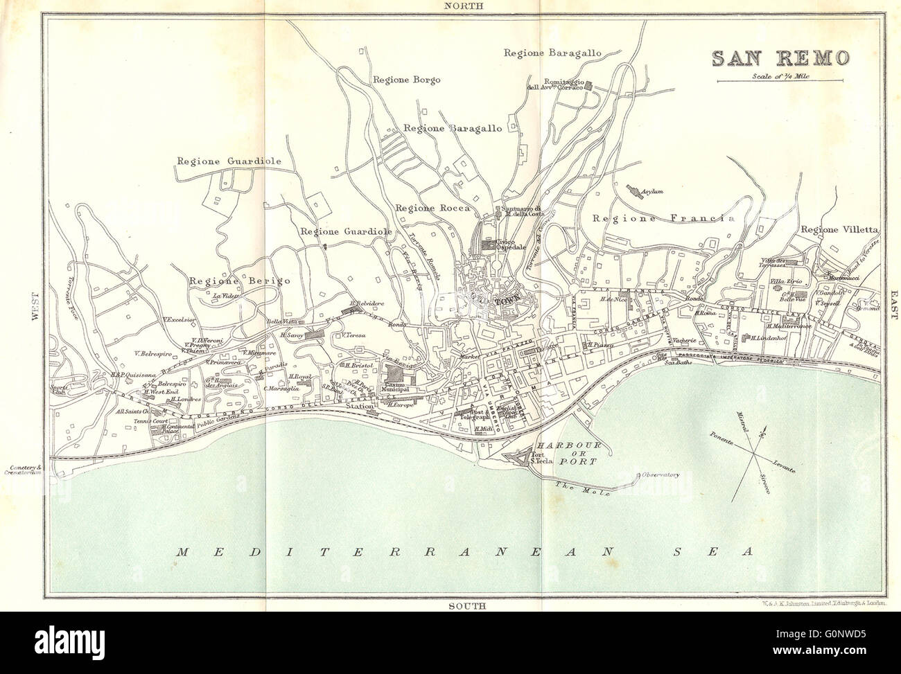 Italien: San Remo, 1913 Antike Landkarte Stockfoto