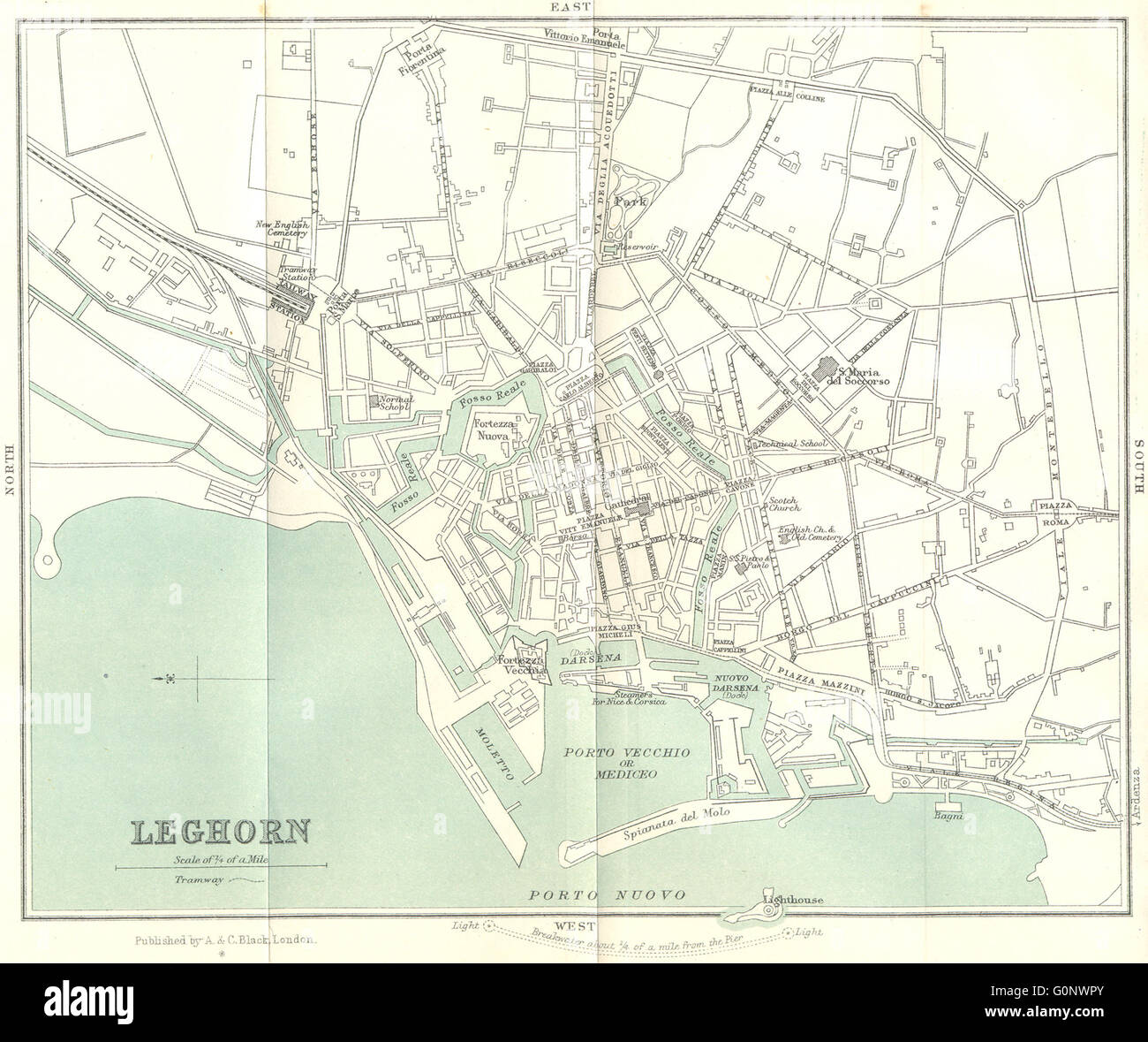 Italien: Livorno Livorno, 1913 Antike Landkarte Stockfoto