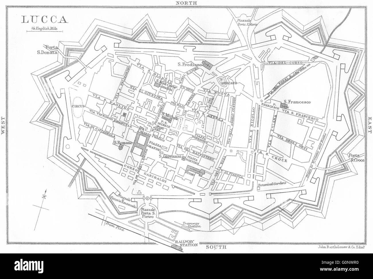 Italien: Lucca, 1913 Antike Landkarte Stockfoto
