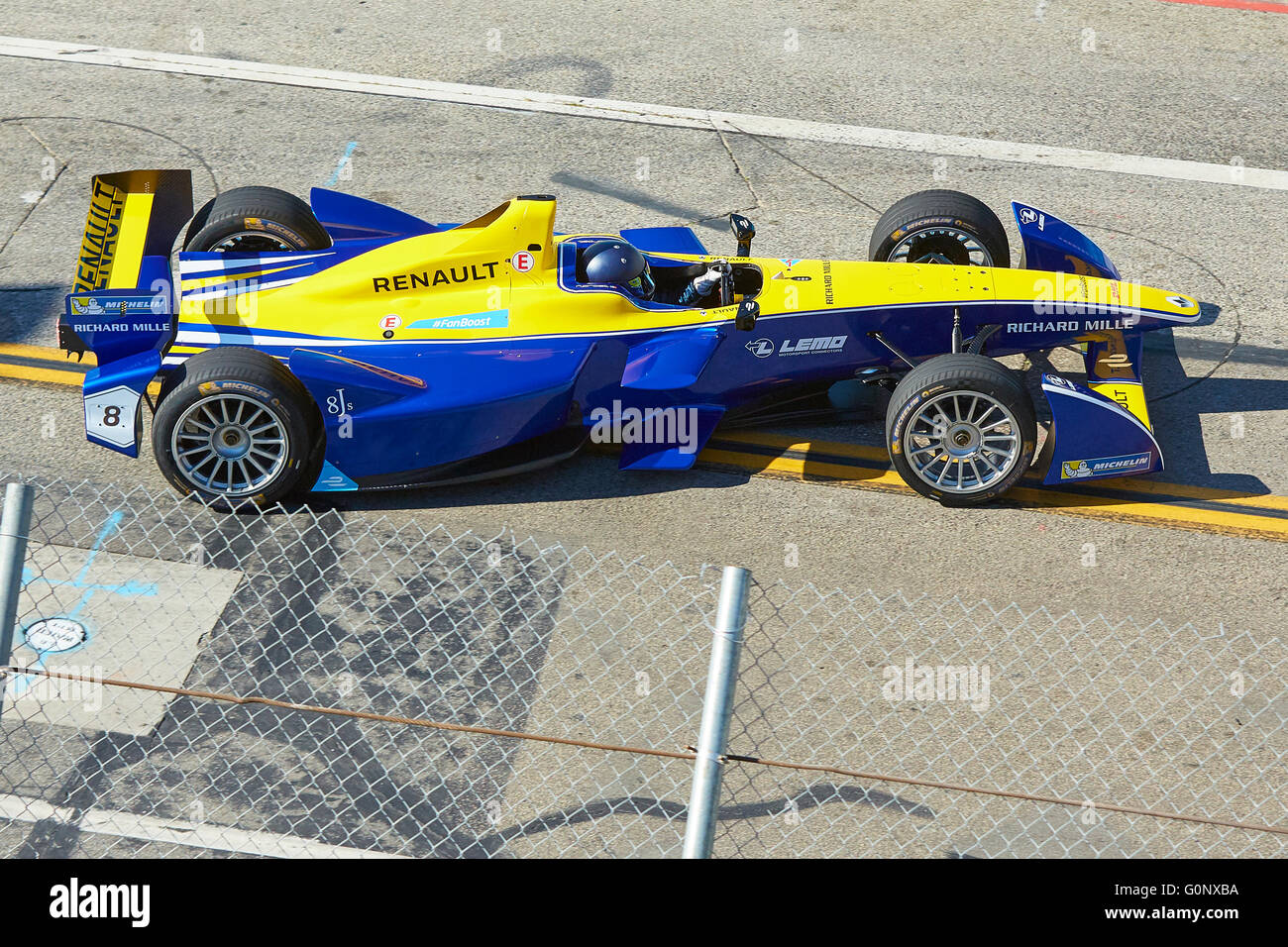 Renault Zero Emission Rennwagen in der Long Beach Formel E-Grand-Prix-Rennen-Praxis. Stockfoto