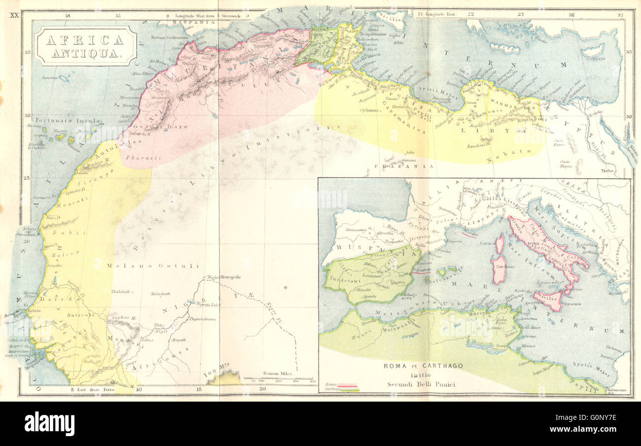 Afrika: Antiqua; Rom Karthago, Start Punischen Krieg 1908 Antike Landkarte Stockfoto