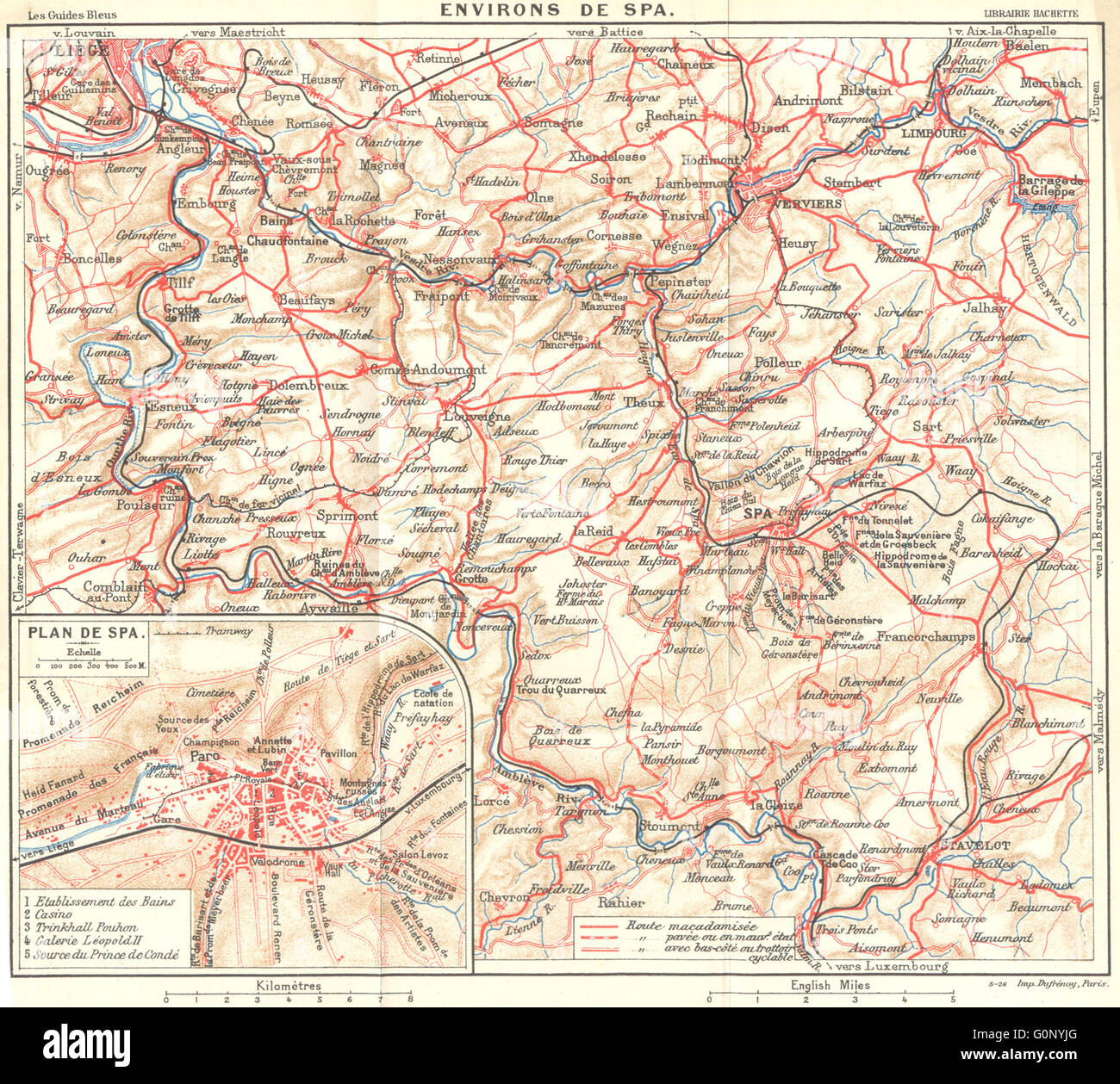 Belgien: Spa. Stadt Stadt Ville planen Carte Karte, 1924 Stockfoto