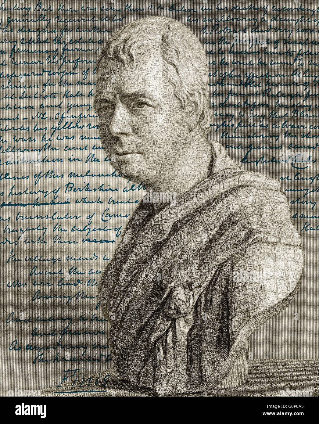 Porträt und Manuskript von der neuartigen Kenilworth von Sir Walter Scott, 1. Baronet von Abbotsford, 1771-1832, schottische Dichter und w Stockfoto