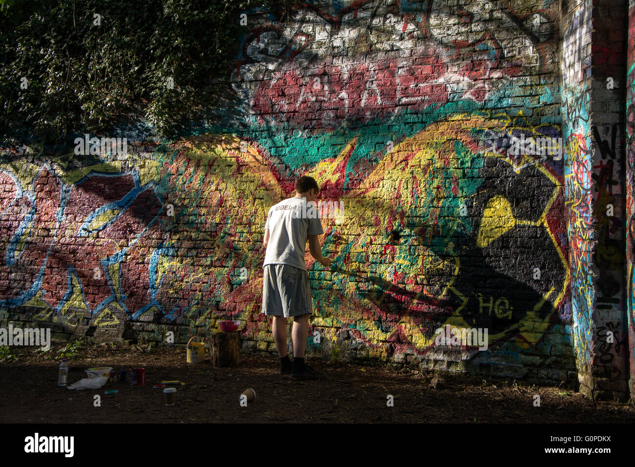 Streetart-Künstler entlang Parkland Walk, Nord-London Stockfoto