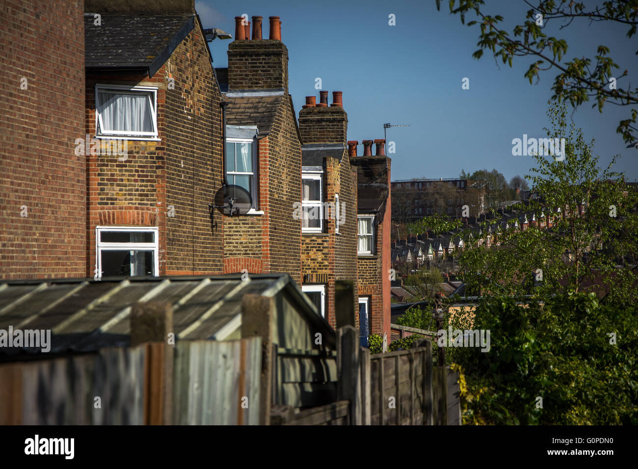 Blick vom Hornsey, Nord-London von Reihenhäusern Stockfoto
