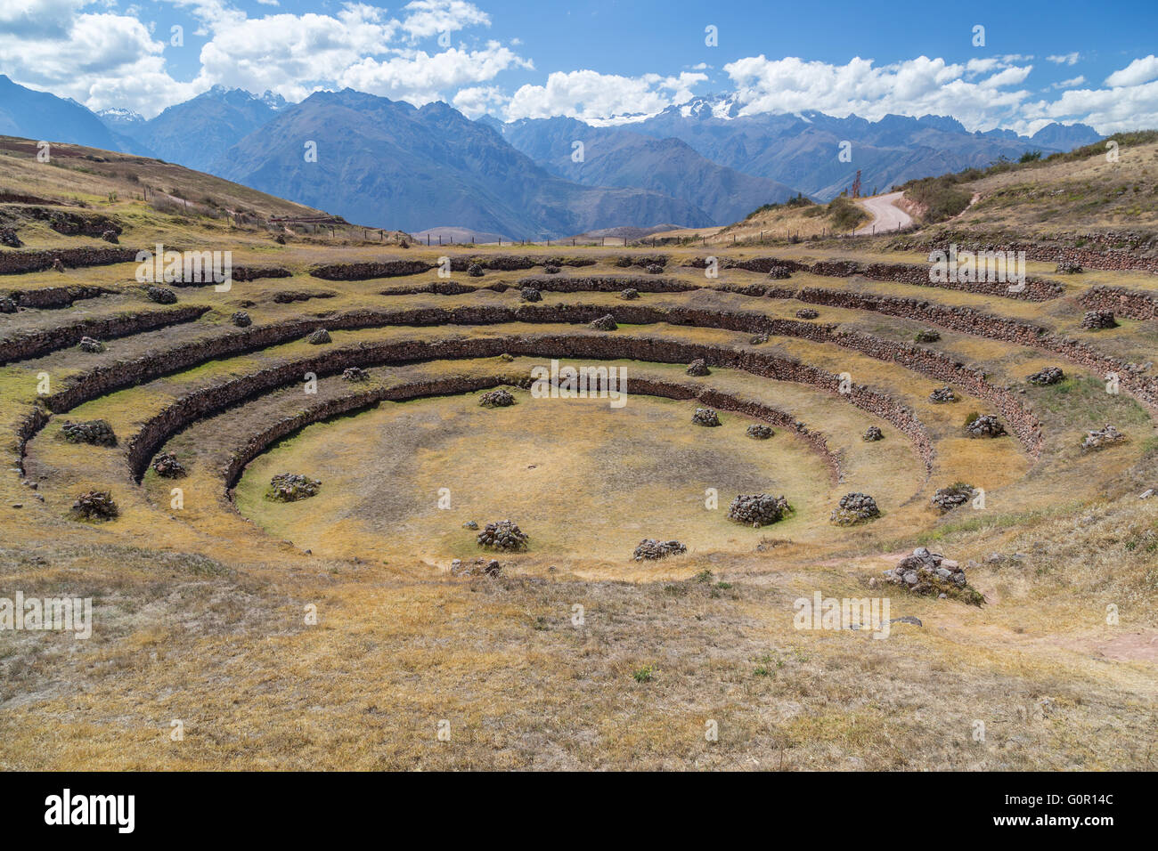 Moray - Ruinen der Inka landwirtschaftlichen Terrassen in der Nähe von Maras, Peru Stockfoto