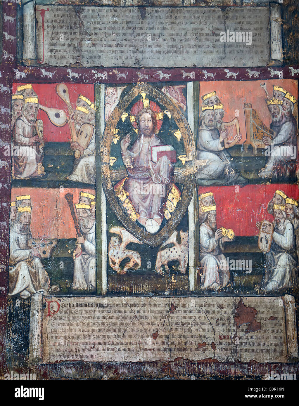 Alte Fresken an den Wänden der Westminster Abbey in London, Großbritannien Stockfoto