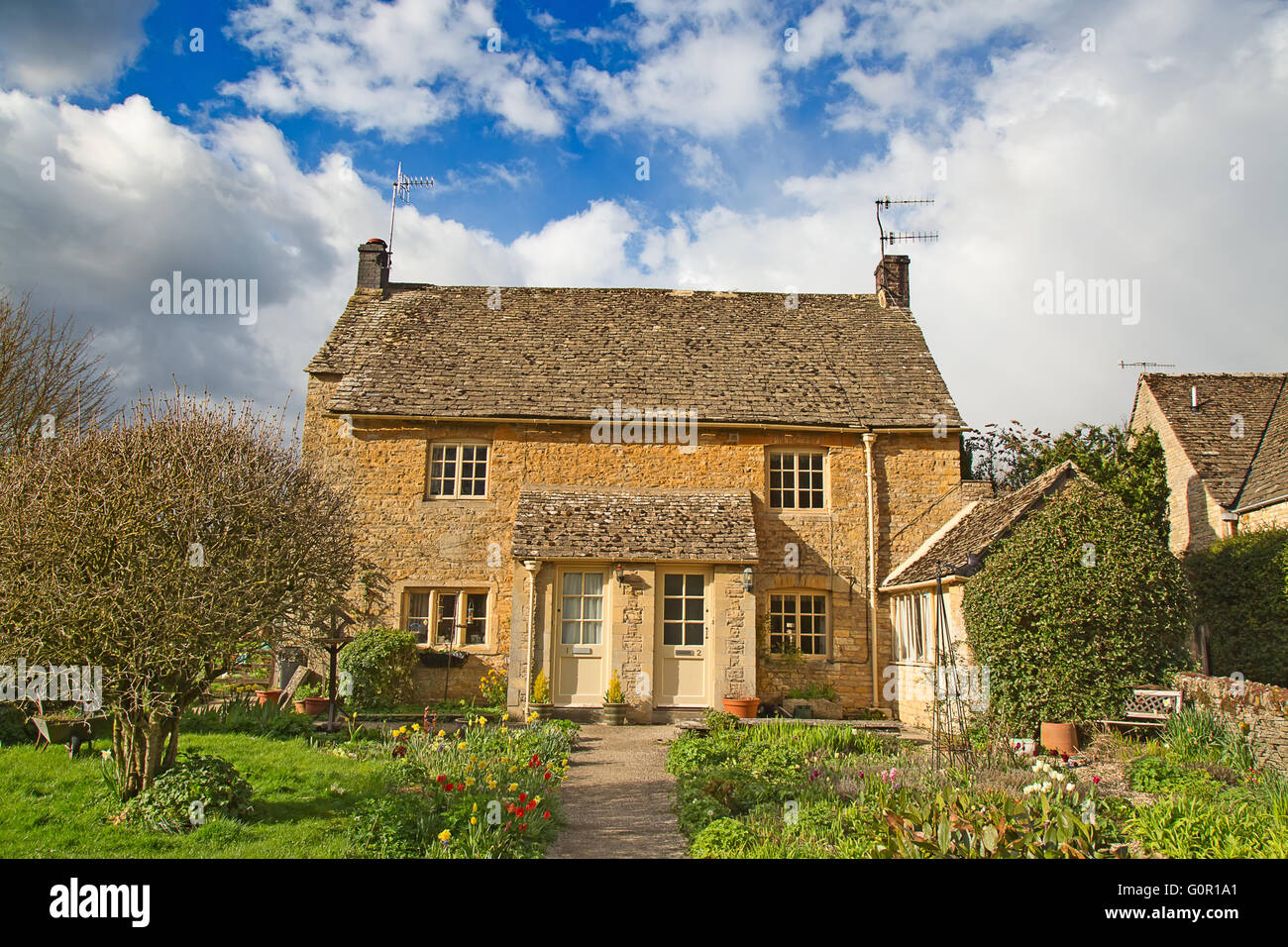 Altes Dorf "Upper Slaughter" in der Region Cotswolds Stockfoto