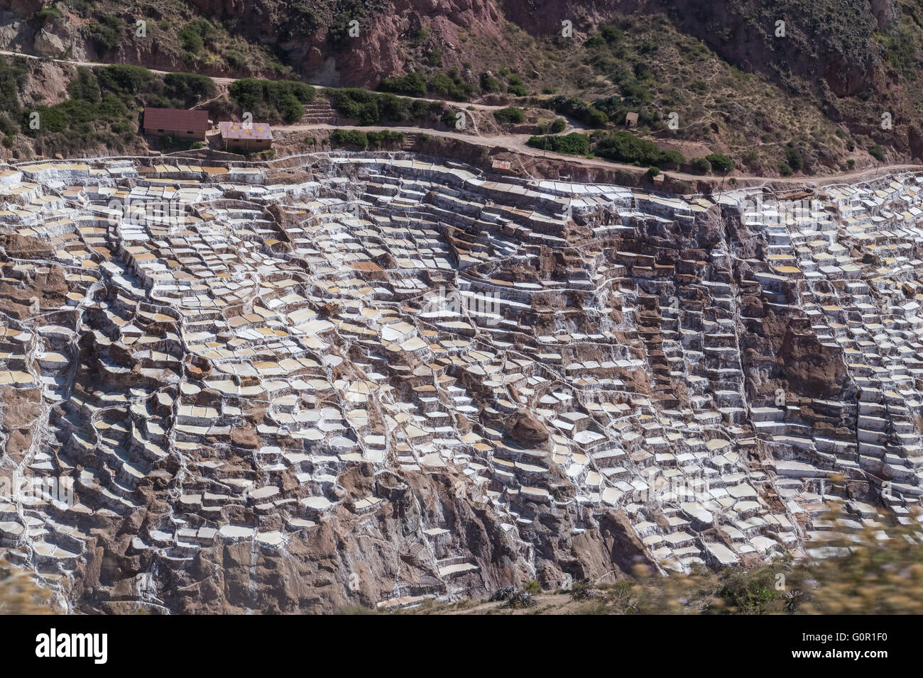 Salinen und Bergwerke errichtet von Inkas in Maras, Peru Stockfoto