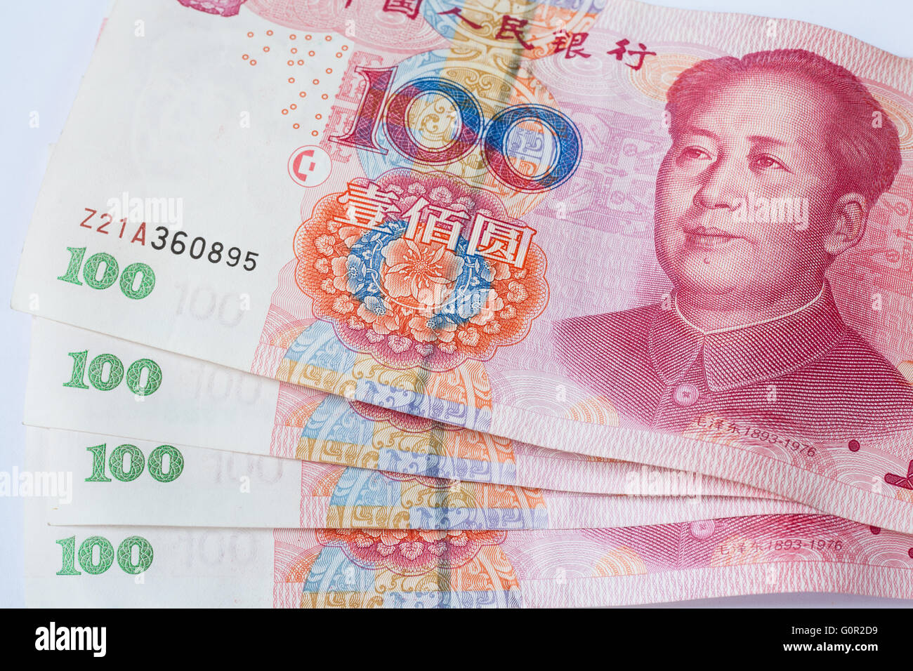 Nahaufnahme der chinesischen Währung Banknoten hundert yuan Stockfoto