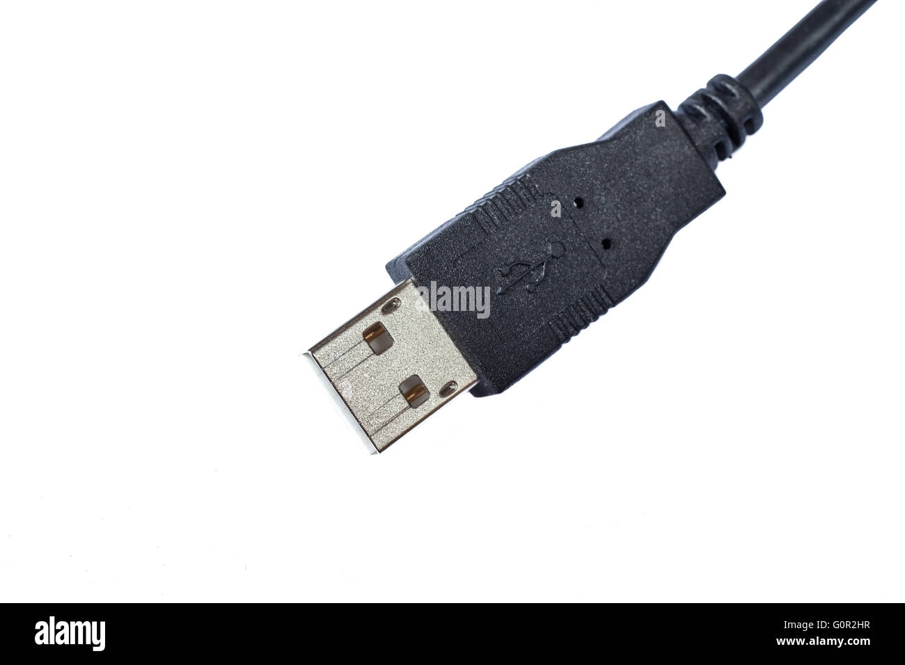 Nahaufnahme des USB-Steckers in isolierten weißen Hintergrund Stockfoto
