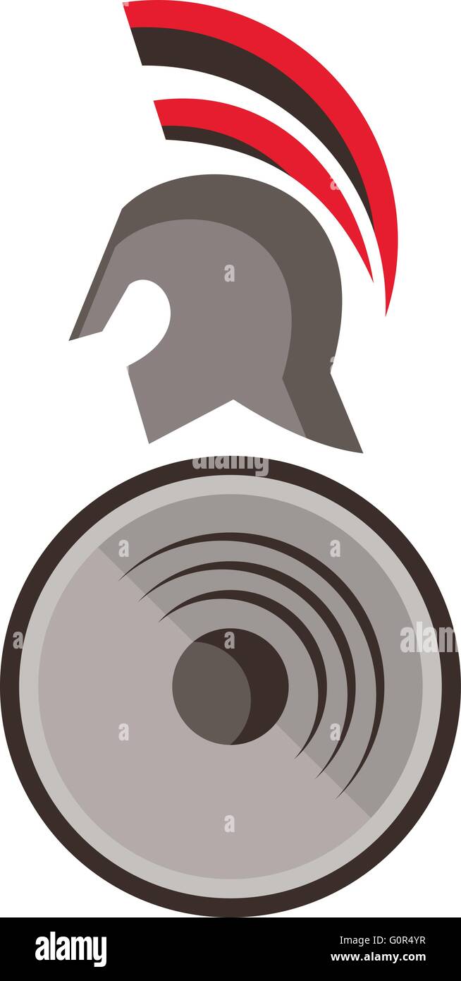 Illustration der spartanischen Krieger Helm und Schild betrachtet die Seite am isolierten weißen Hintergrund im retro-Stil gemacht. Stock Vektor