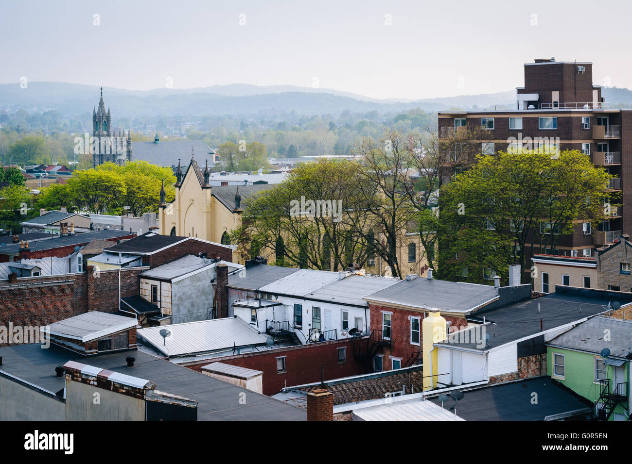 Blick auf Gebäude im Zentrum von Reading, Pennsylvania. Stockfoto