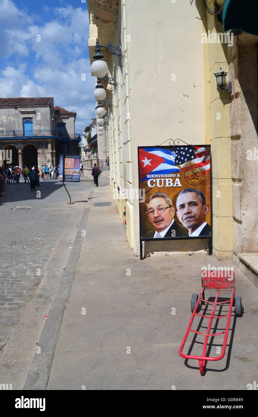 Raul Castro & Barrack Obama Poster, Havanna, Kuba 2016 Stockfoto