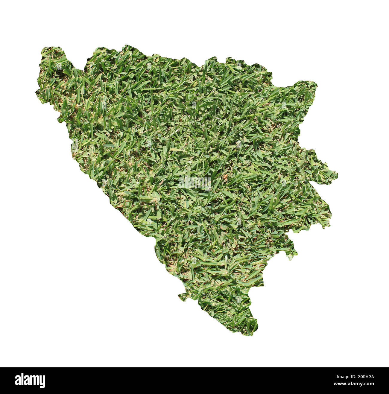 Karte von Bosnien und Herzegowina gefüllt mit grünen Rasen, Umwelt und Ökologie-Konzept. Stockfoto