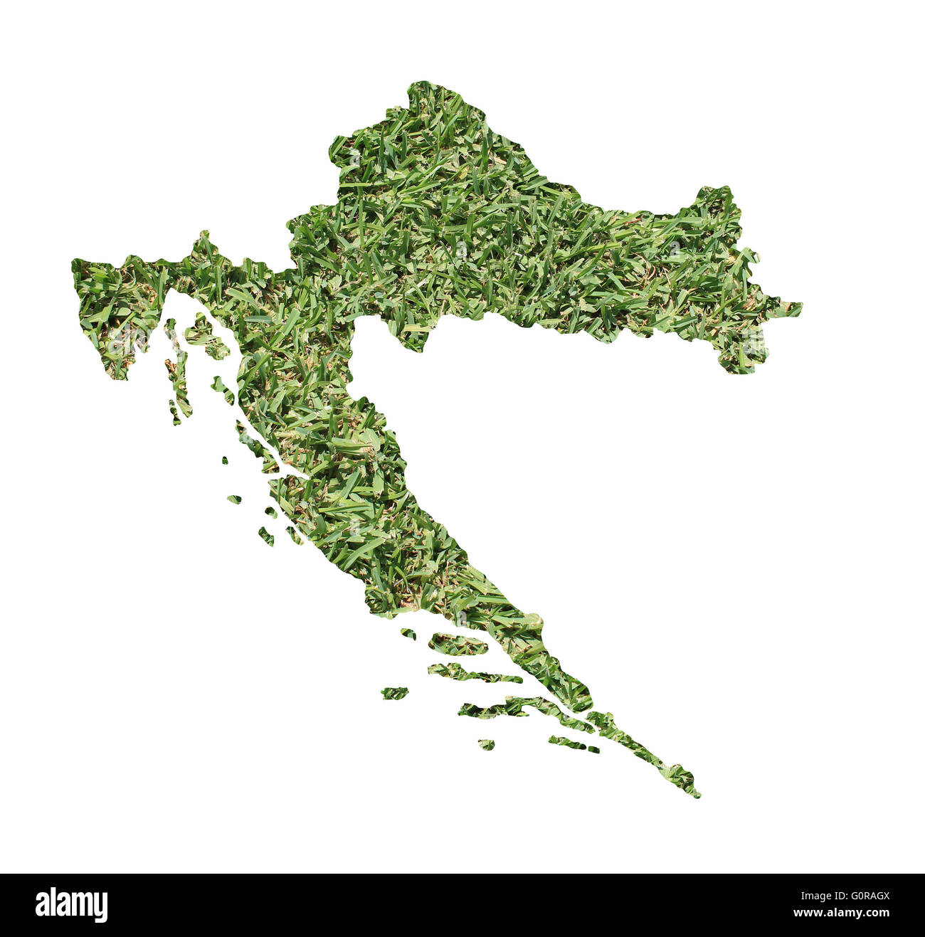 Karte von Kroatien gefüllt mit grünen Rasen, Umwelt und Ökologie-Konzept. Stockfoto