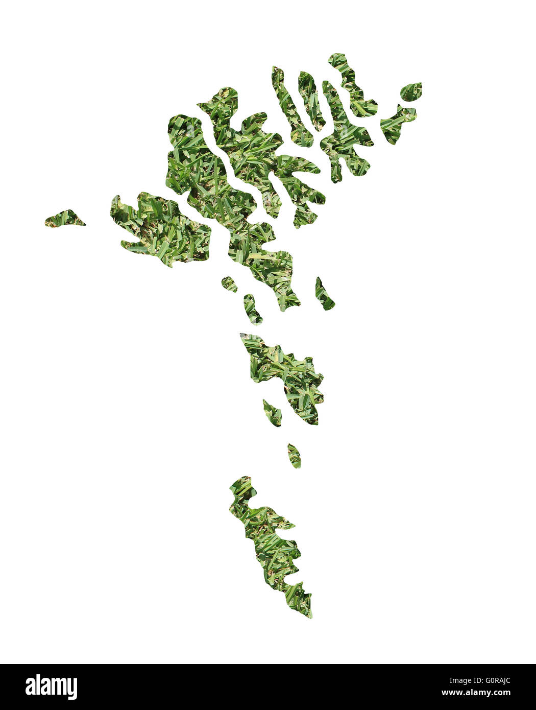 Karte von den Färöer Inseln gefüllt mit grünen Rasen, Umwelt und Ökologie-Konzept. Stockfoto