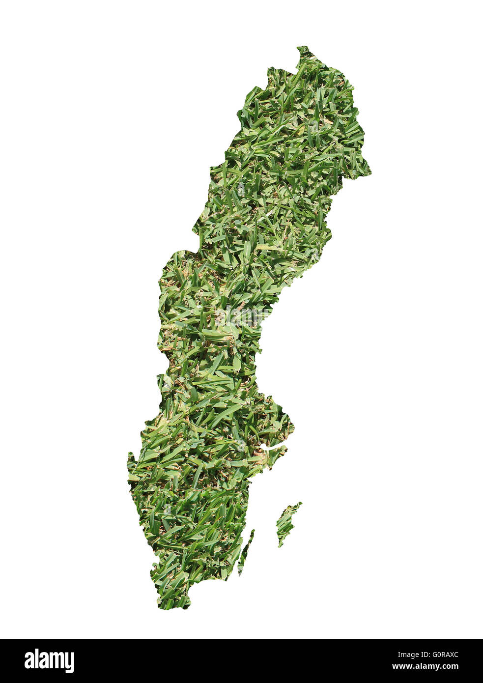 Landkarte von Schweden gefüllt mit grünen Rasen, Umwelt und Ökologie-Konzept. Stockfoto
