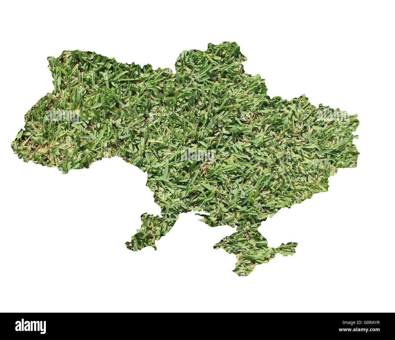 Karte der Ukraine gefüllt mit grünen Rasen, Umwelt und Ökologie-Konzept. Stockfoto
