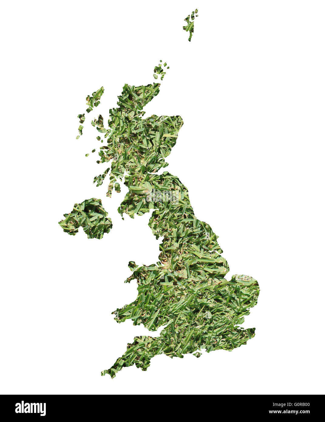 Karte des Vereinigten Königreichs gefüllt mit grünen Rasen, Umwelt und Ökologie-Konzept. Stockfoto