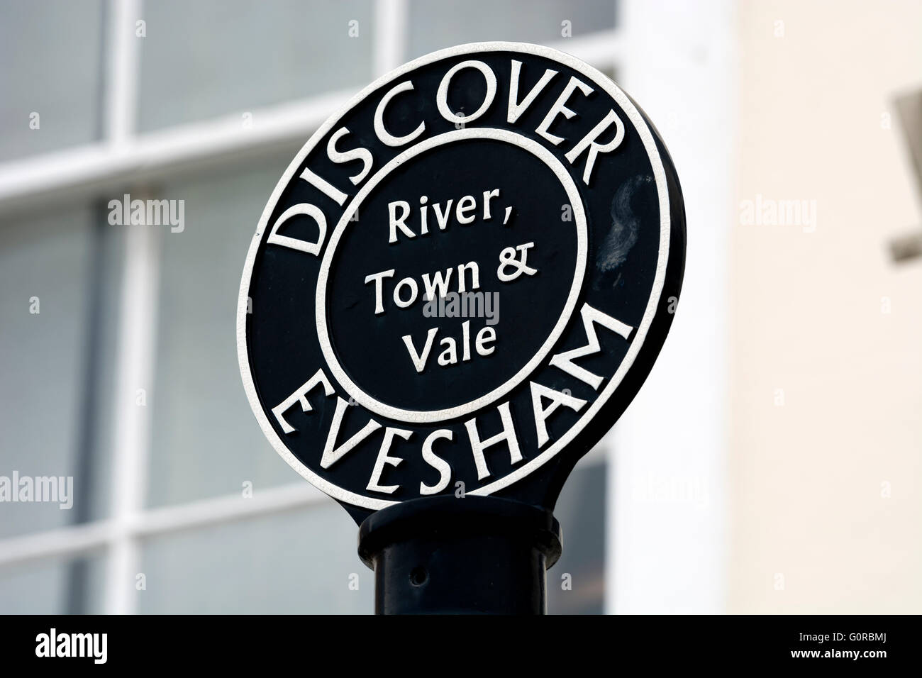 Entdecken Sie Evesham Zeichen, Evesham, Worcestershire, England, UK Stockfoto