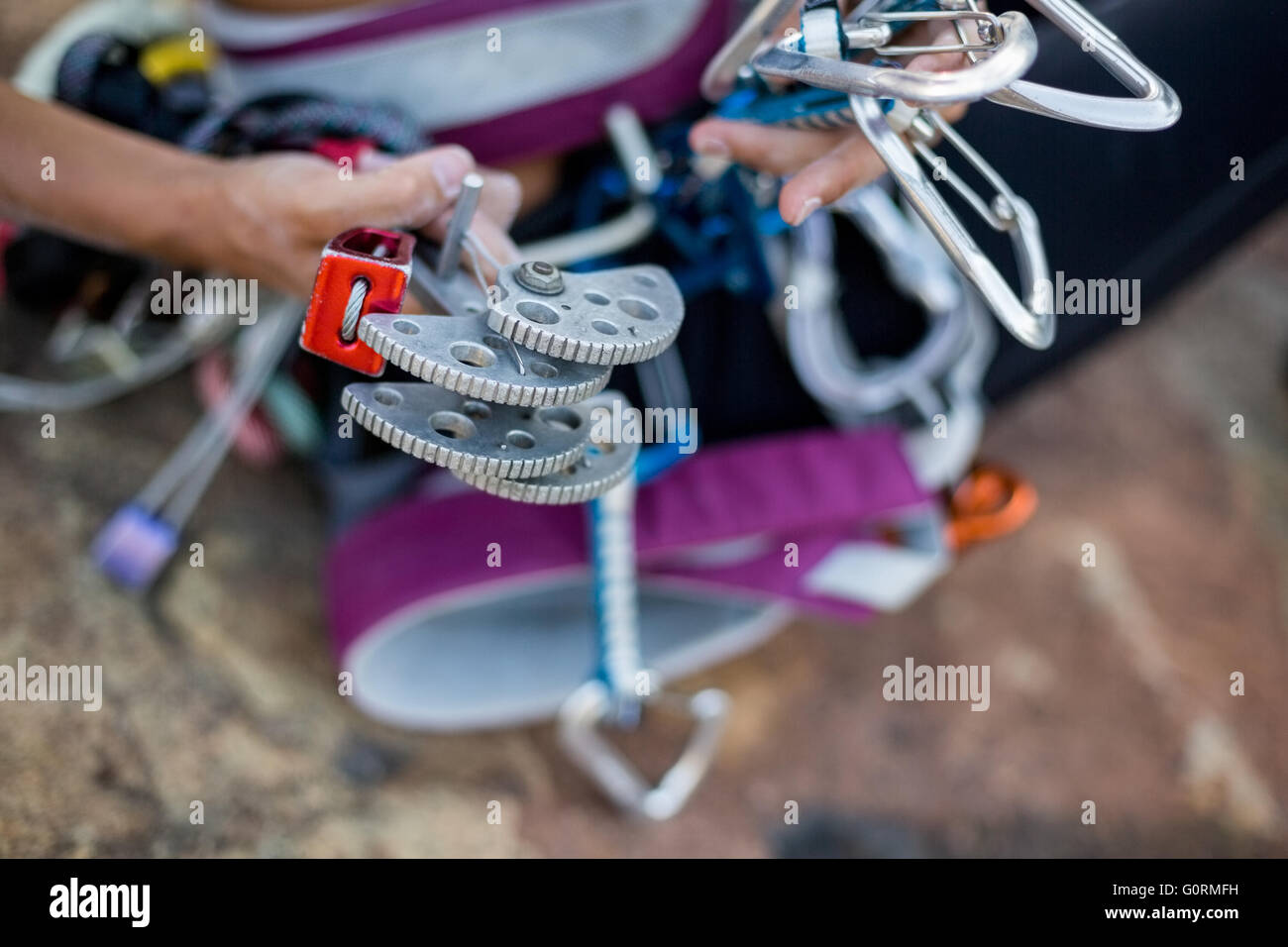 Kletterausrüstung hautnah Stockfoto