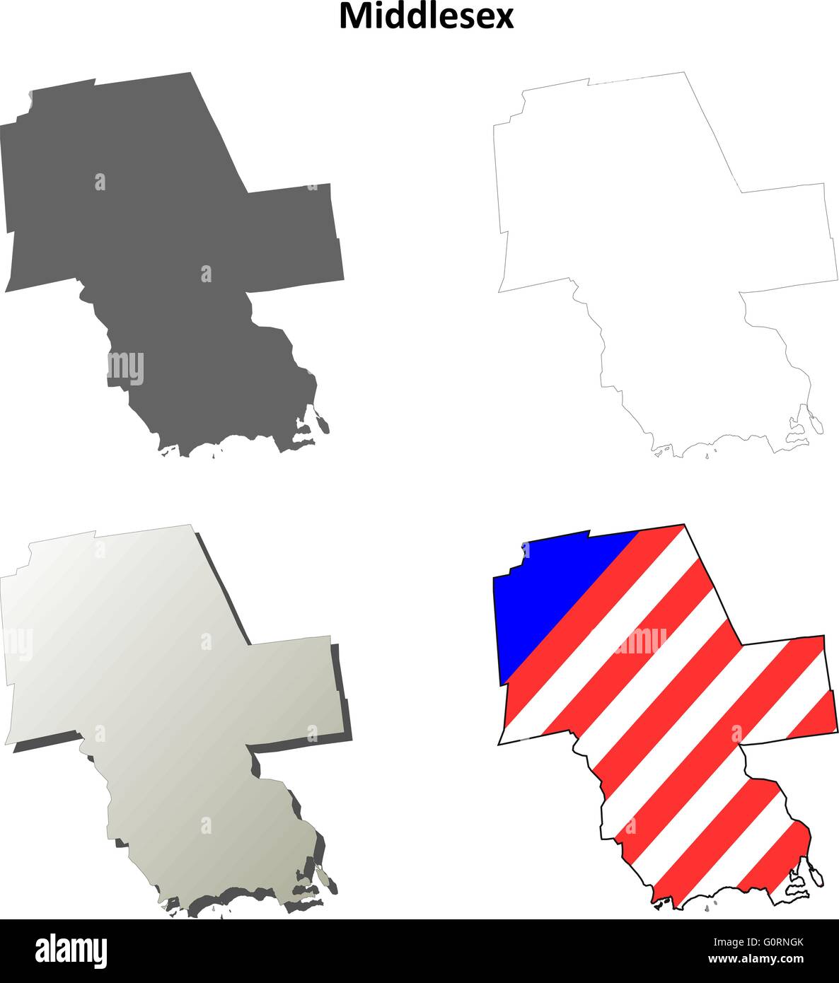 Middlesex County, Connecticut Umriss Karte gesetzt Stock Vektor