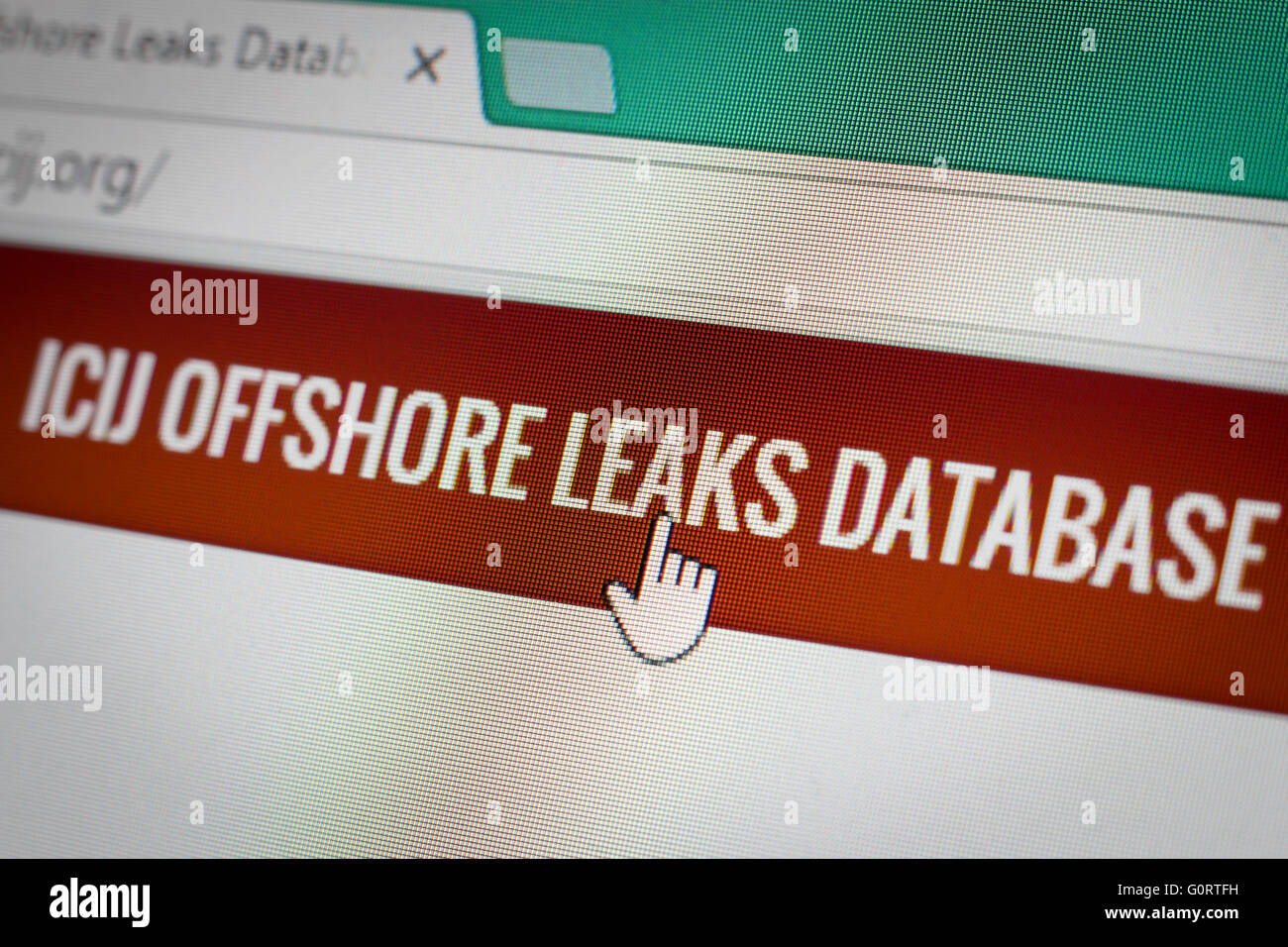 Nahaufnahme ICIJs Offshore-Lecks Datenbank Website. Stockfoto