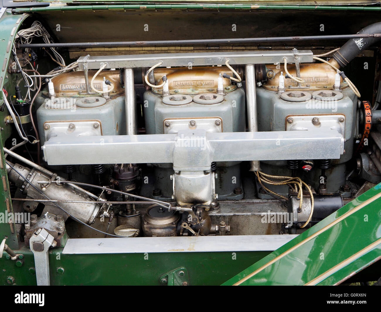 Der 6-Zylinder-Motor von 1914 American LaFrance "Simplex" (USA) Registrierung DS8683, New York, USA von Smith und Mabley gebaut. Stockfoto