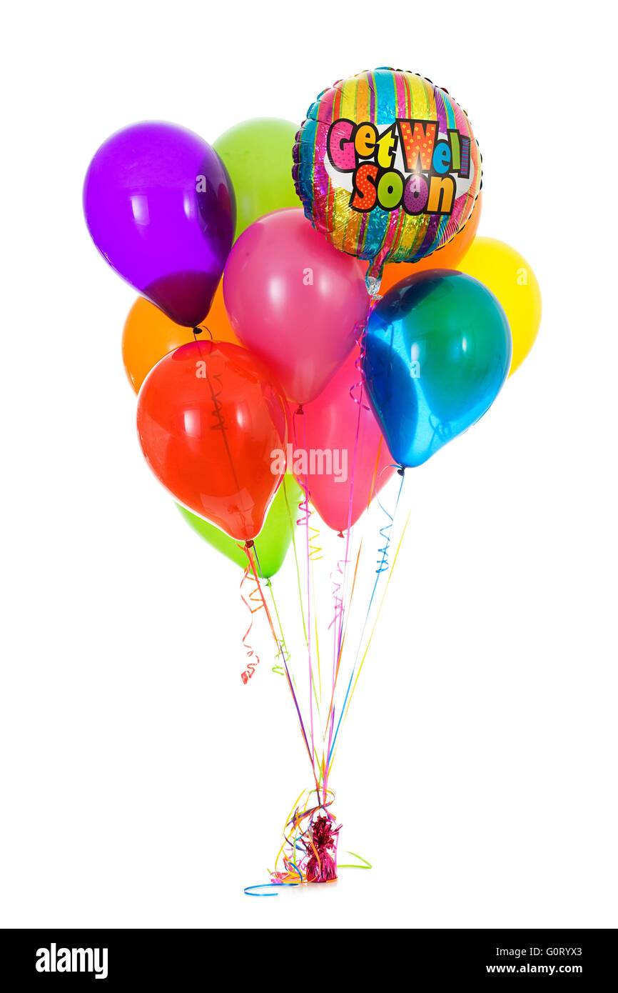 Isoliert auf weiße Serie diverse Ballon-Bouquets. Lebendigen, leuchtenden Farben. Stockfoto