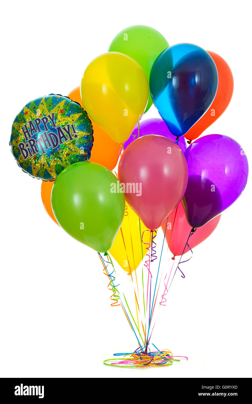 Isoliert auf weiße Serie diverse Ballon-Bouquets. Lebendigen, leuchtenden Farben. Stockfoto