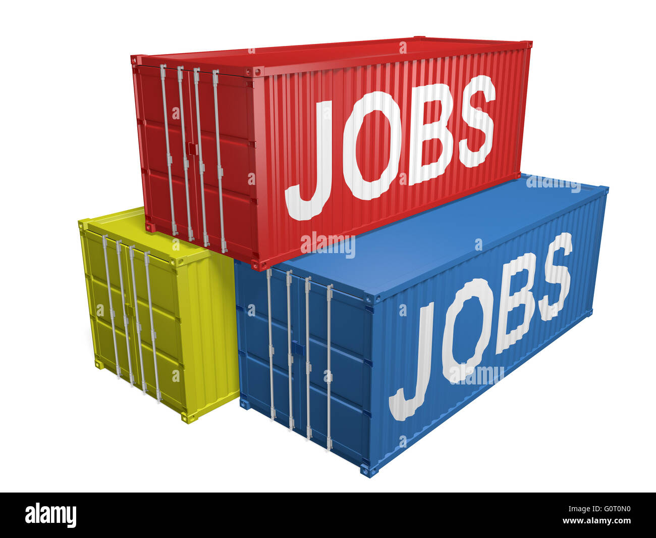Export-Versandbehälter beschriftet für Job Outsourcing, 3D rendering Stockfoto